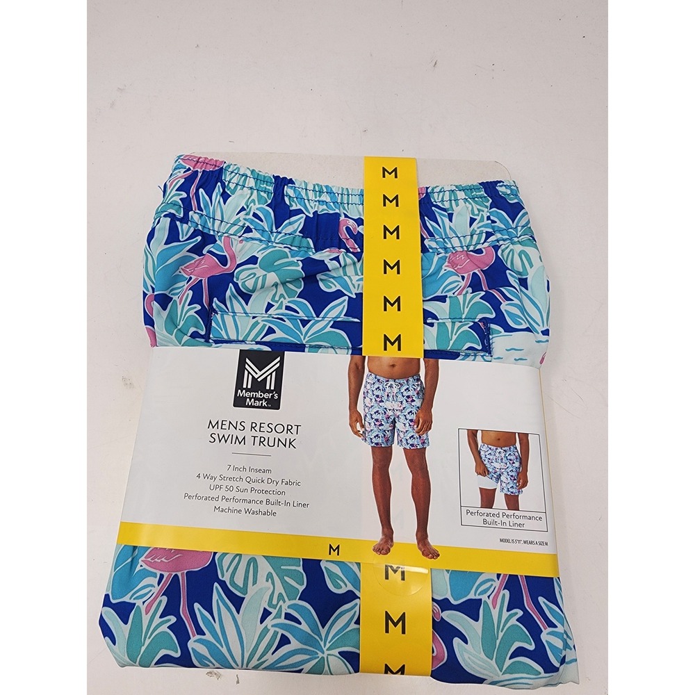 Member's Mark Mens Resort Swim Trunks Blue Poly Blend Relaxed Size Medium